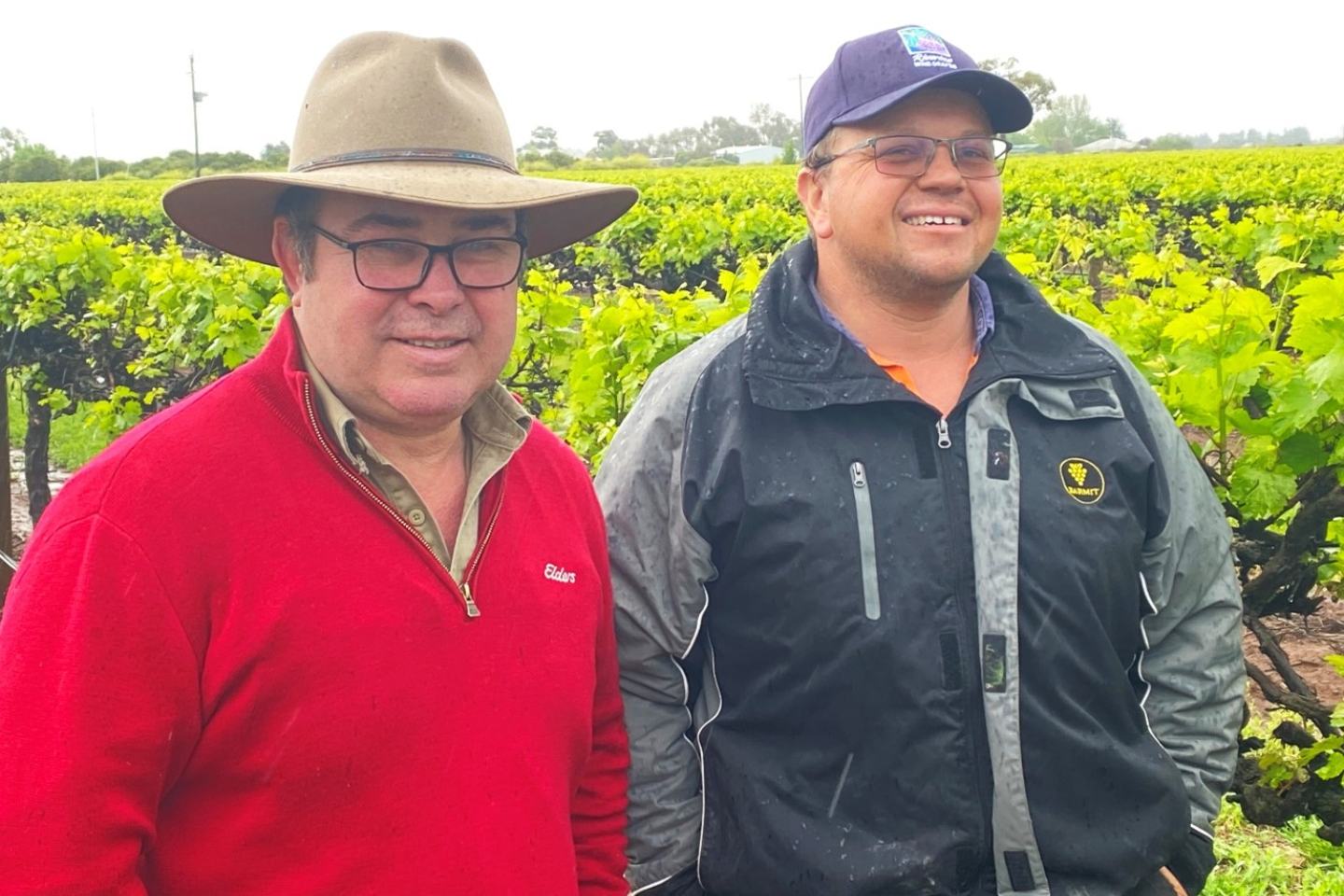 Elders Griffith Horticultural Agronomist, Steve Hirst and viticulturalist and contractor Steven Barbon