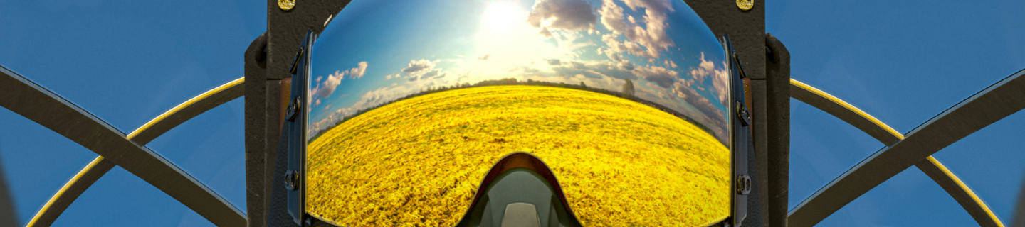 Command Charge Jet Pilot mask with canola field reflection