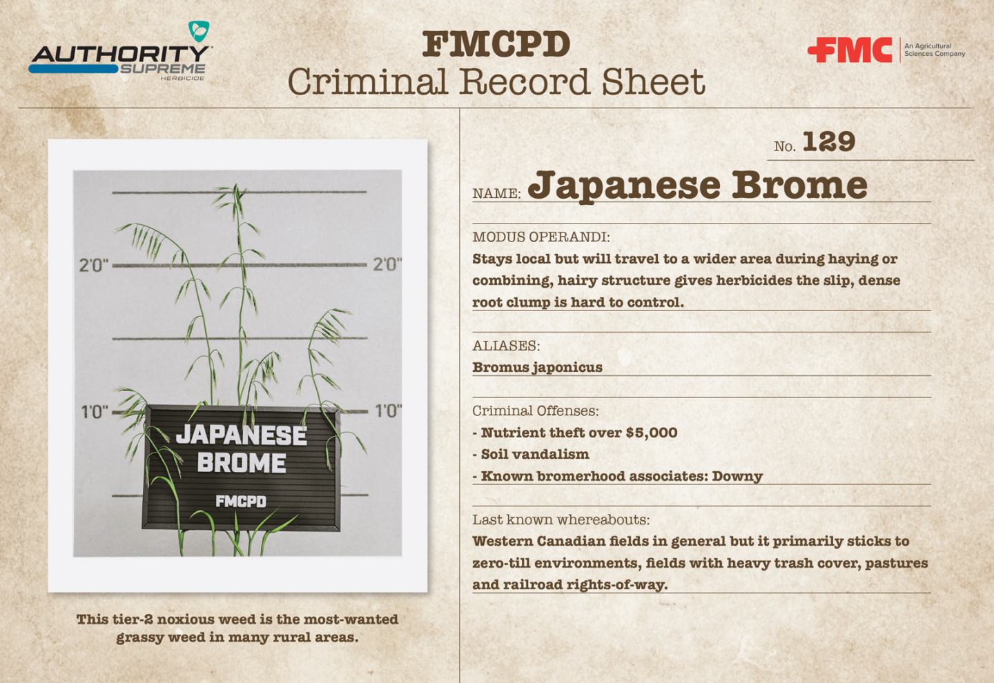 Japanese Brome Authority Supreme Rap Sheet FMC Ag CA