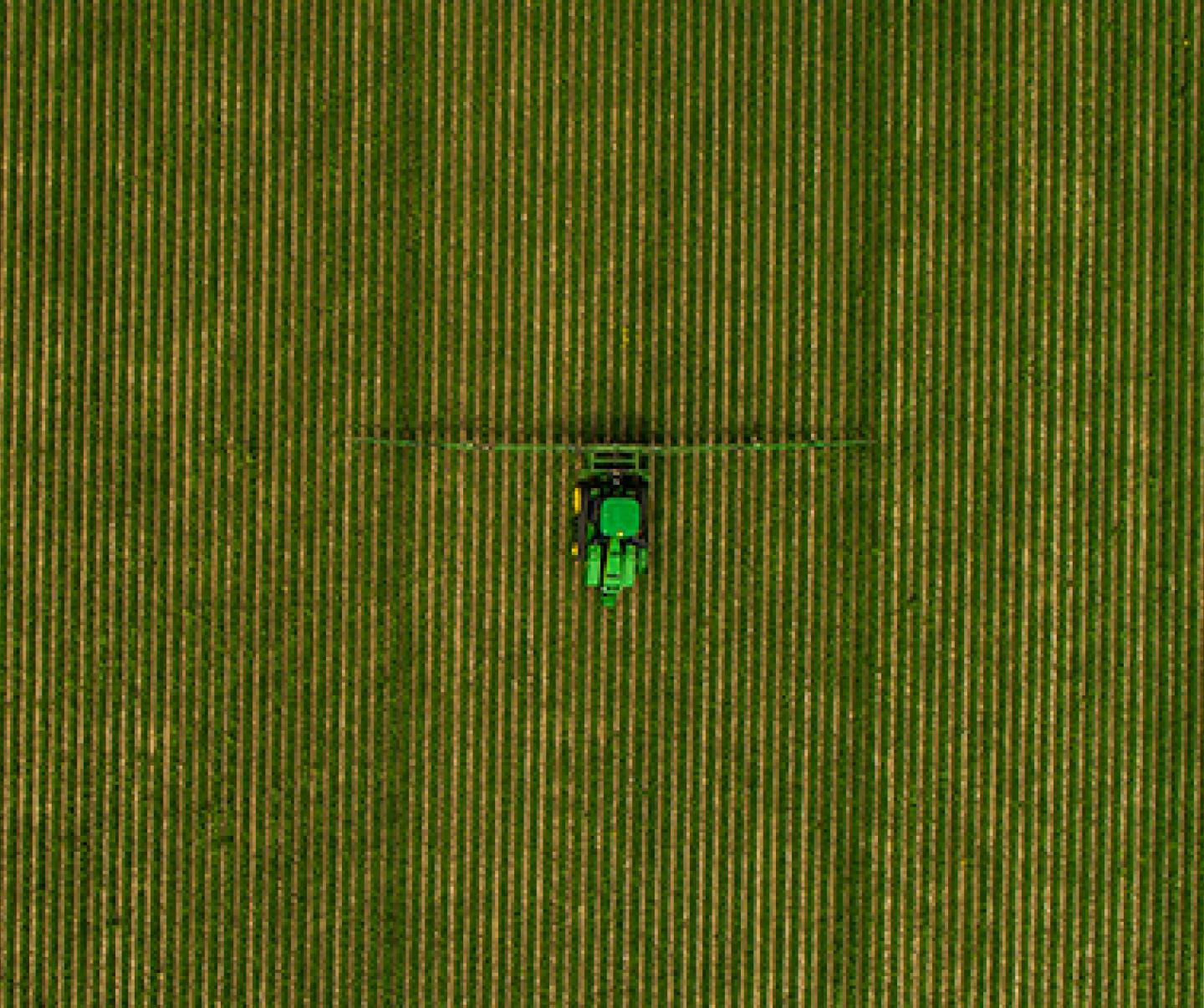 Aerial image of sprayer in field